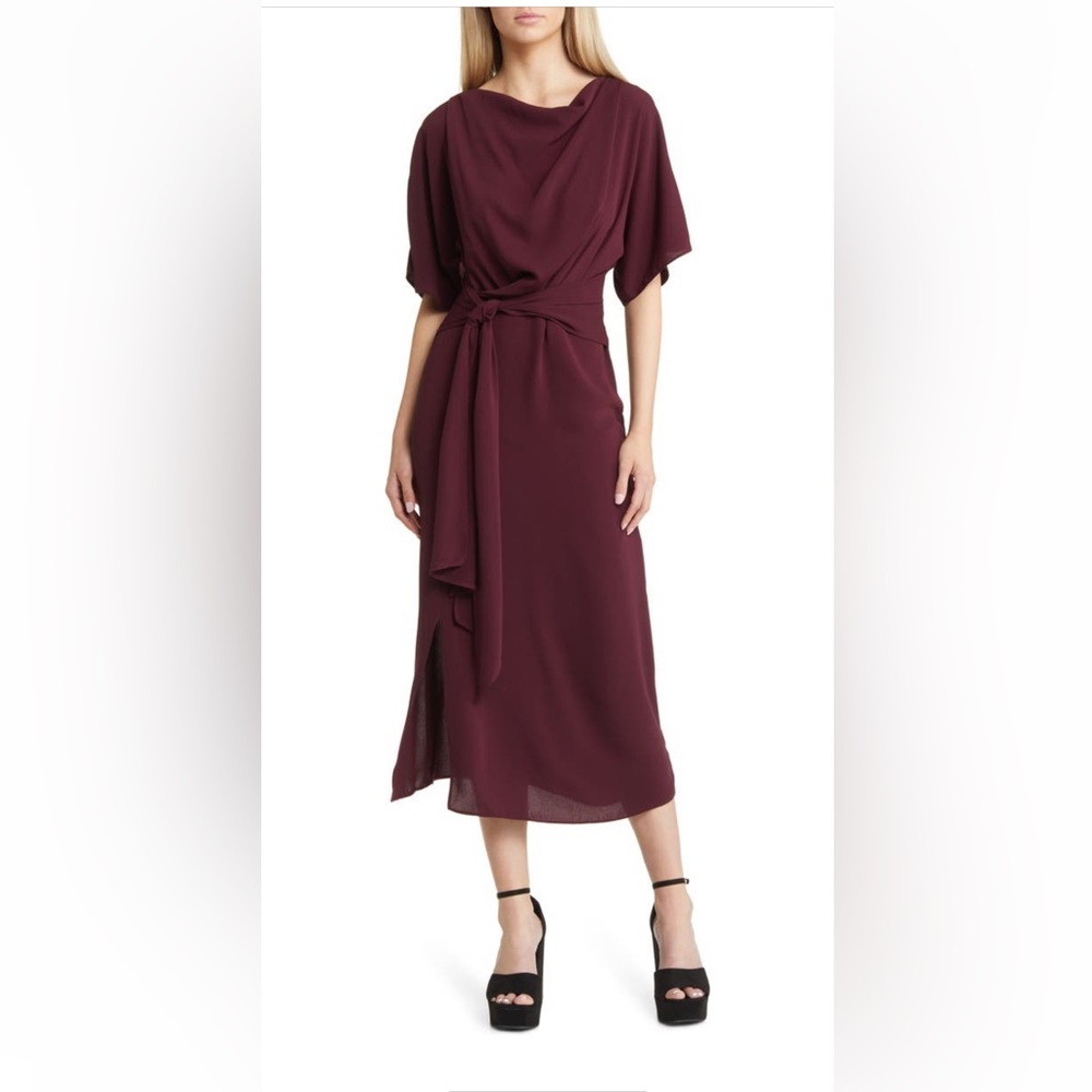 ASOS DESIGN Cowl Neck Tie Waist Dress